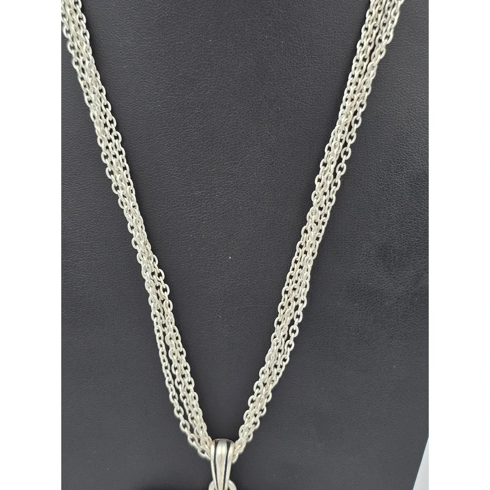 Fashion Silver Tone Multi-Chain Necklace Large Floral Filigree Pendant Clear - Picture 4 of 9